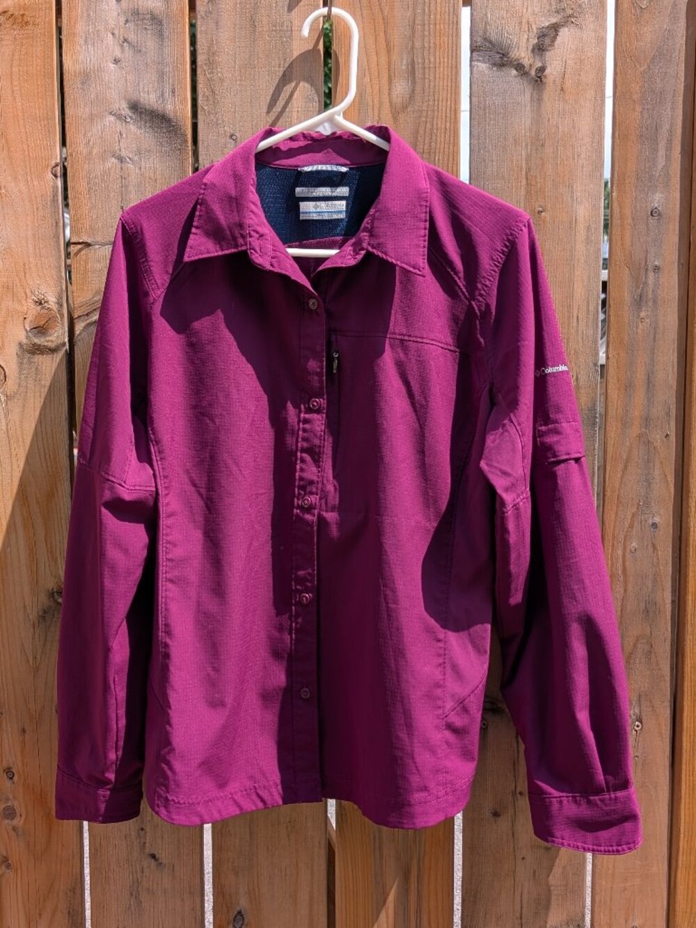 Columbia Omni-Shade Sun Protection - Fuchsia Long Sleeve Button-Up Shirt
